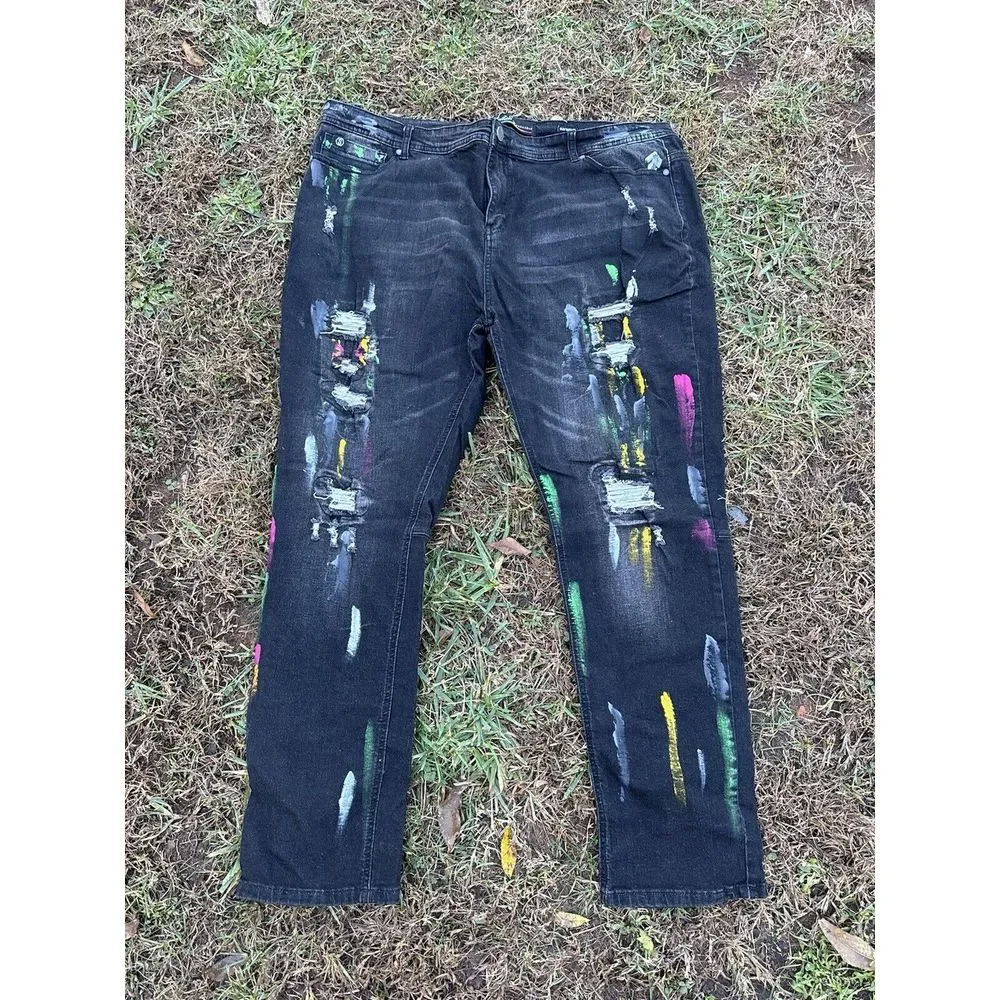 Switch Remarkable Premium Denim Distressed Paint Jeans Mens 44x32 Slim Taper Fit